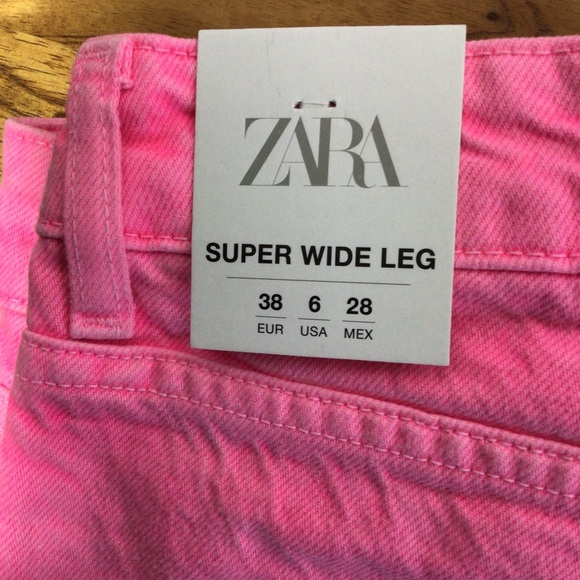 ZARA Hot Neon Pink The Boogie Pant Super Wide Leg Denim Jeans - Size 6 - Picture 10 of 13